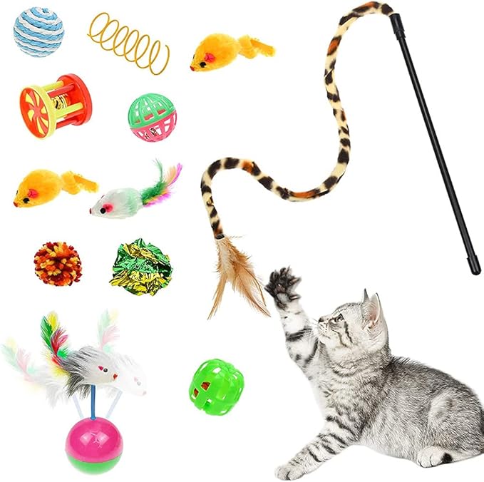 20 PCS Cat Toys Kitten Toys Set Interactive for Indoor Cats,Including Cat Tunnel,Cat Toys Balls,Crinkle Balls,Cat Wand,Cat Mouse Toys (T Shape)