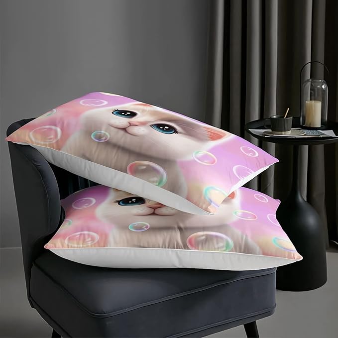 AILONEN Kawaii Cat Comforter Set Full Size, Bubble Lovely Hairy Cat Bedding for Kids Girl and Toddler,Soft and Lightweight 3Pcs (1 Comforter + 2 Pillowcases) Pink