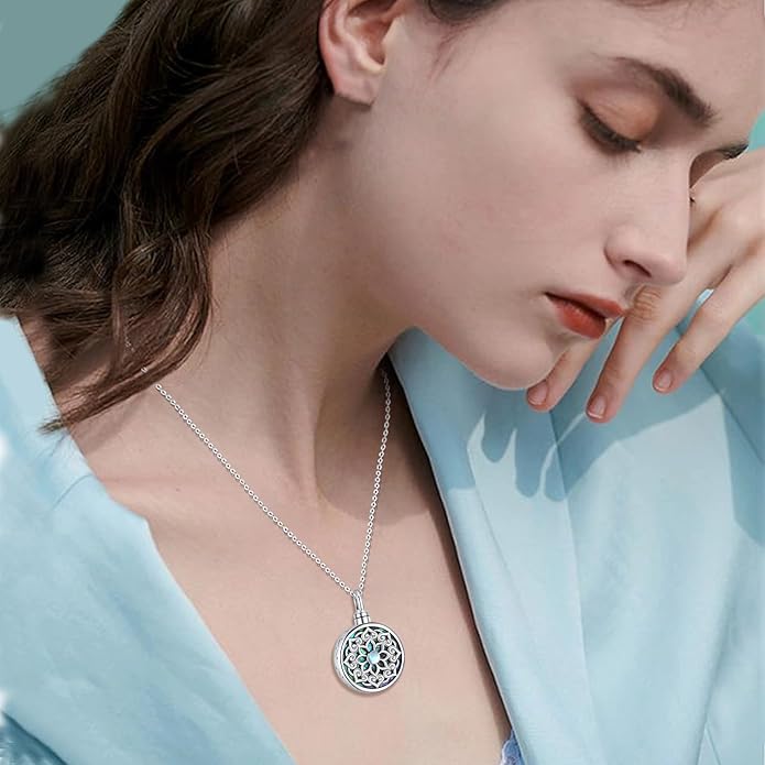 Aniu Cremation Jewelry for Ashes S925 Sterling Silver Urn Necklace Memorial Necklace for Human Ashes of Loved Ones Keepsake Pendant for Men Women