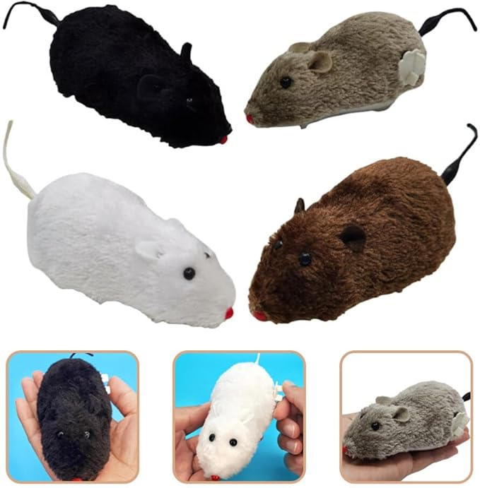 balacoo 4pcs Plush Clockwork Mouse Small Dog Toy Animals Toys pet Toys Soft Toy cat Teaser Toy cat mice Toys Stuffed Rat Toy Mouse cat Mouse Wind up Mouse cat Toy Fake Mouse Puppy Plastic