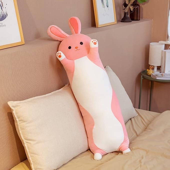 29.53" Bunny Plush Pillow - Cute Cartoon Sleeping Body Toy, Soft Stuffed Animal Easter Gift for Kids (Pink)