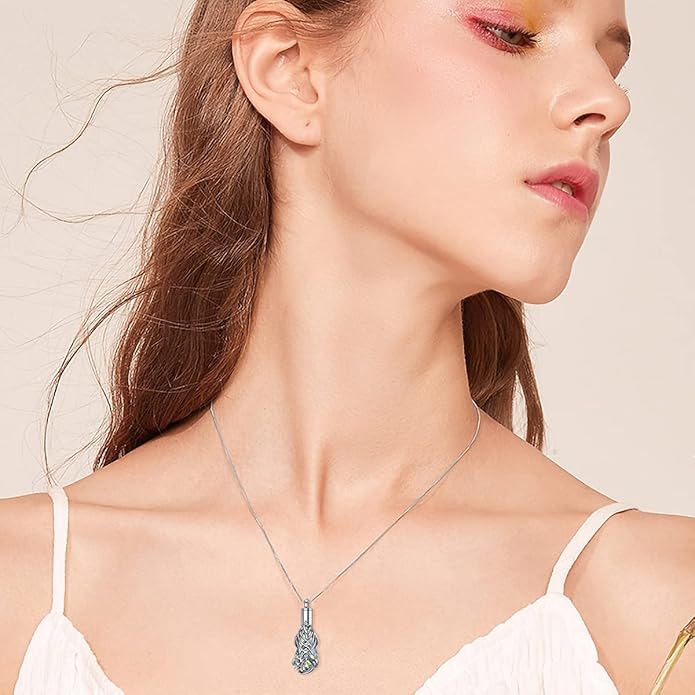 Animal Crystal Urn Necklace For Ashes Sterling Silver Butterfly Dragonfly Bee Phoenix Peacock Hummingbird Fox Angel Wing Pentagram Pentacle Cremation Necklace Heart Teardrop Urn Holder Necklaces For Women Memorial Jewelry