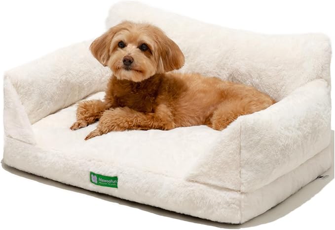 MEWOOFUN Cute Cat Couch Beds for Indoor Cats, Washable Fluffy Cat Chair with Removable Cover, Supportive Dog Couch Bed for Small Dogs with Non-Slip Bottom, Cat Sofa for Cats and Small Pets (White, M)