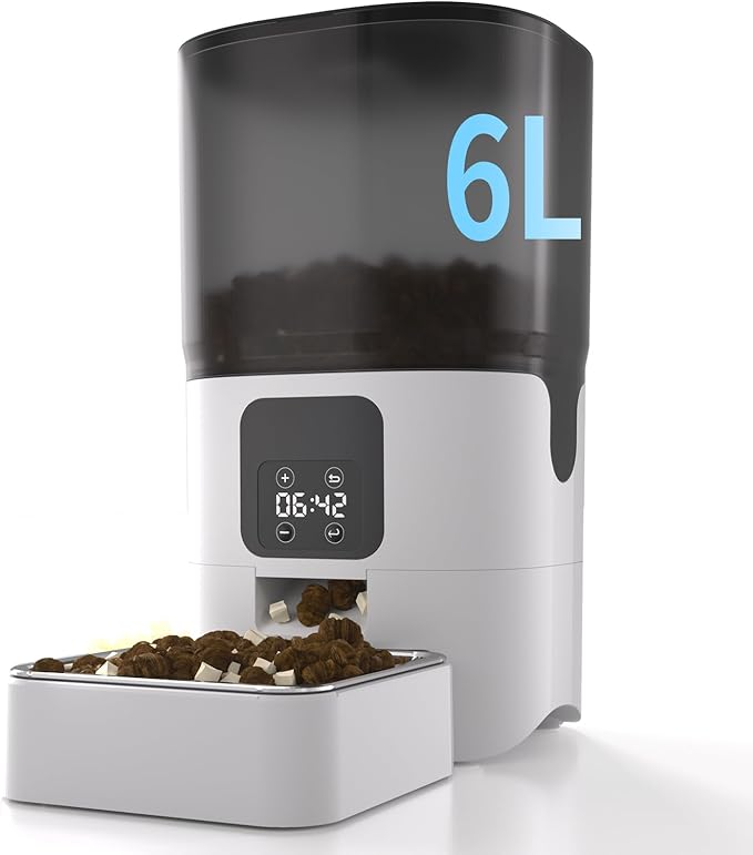 Automatic Cat Feeders with 6L Large Capacity Food Storage: Timed Pet Feeders with Programmable Feeding Schedule, Detachable for Easy Clean, Up to 36 Portions Per Day for Large Dog (25 Cup)