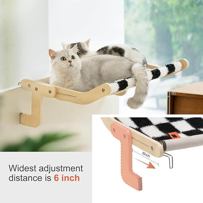 MEWOOFUN Sturdy Cat Window Perch Cat Hammock for Window Cat Window Seat Bed with Reversible Mat No Suction No Drilling Cat Perches Holds Up to 40lbs (Black/White)