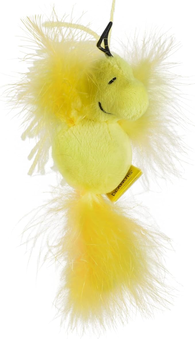 4” Woodstock Catnip Stuffed Plush Cat Toy with Feathers and Elastic Loop for Interactive Play | Peanuts for Pets | Interactive Toy for Cats | Cat Exercise Toy