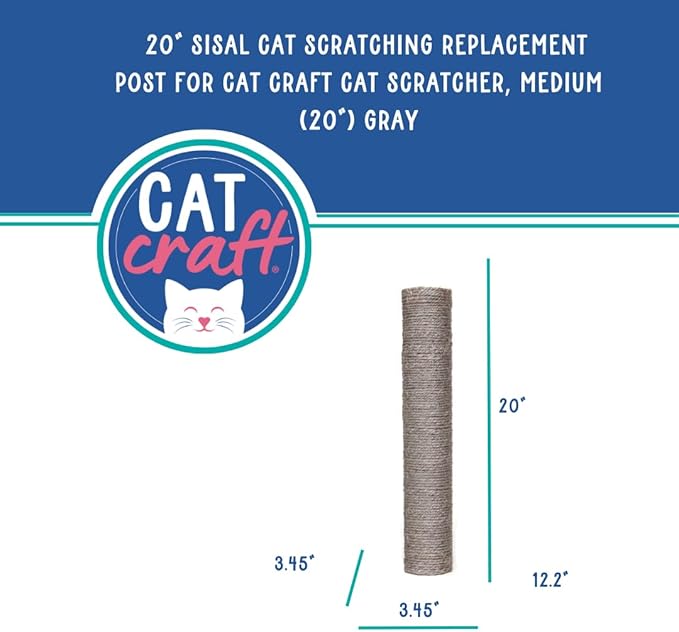 Cat Craft Replacement Sisal Cat Scratching Post 20" | Replacement Part & Extension Post, Grey