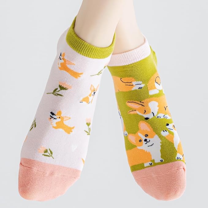 2 Pairs Funny Cartoon Animal Print Cotton Ankle Socks for Women Teens