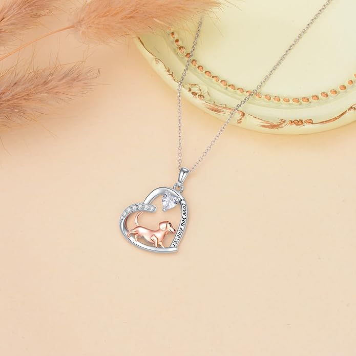 Dachshund Necklace 925 Sterling Silver Dachshund Birthstone Pendant Cute Animal Puppy Dog Dachshund Jewelry Gifts for Women Dachshund Lover