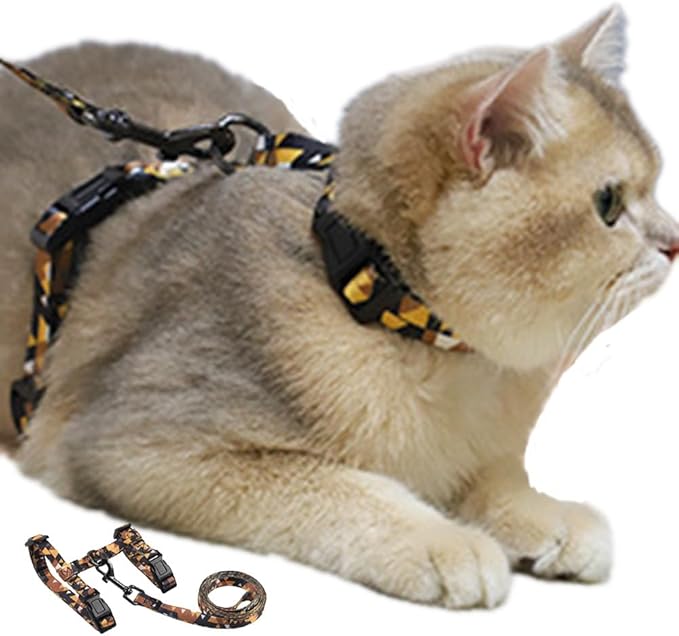 Cat Harness Escape Proof Cat Harness and Leash Set for Walking Soft Adjustable Kitten Harness for Small Large Cats(Multicolor4)