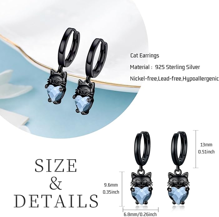 925 Sterling Silver Cat Earrings Cute Animal Kitten Stud Earrings cat Jewelry Gifts for Women Girls Hypoallergenic Earrings for Sensitive Ears