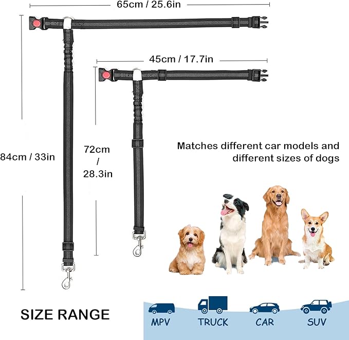 1 Packs Removable Dog Seat Belt Harness for Car, 3 in 1 Pet Dog Car Seatbelt Leash, Retractable Restraint Secures to Vehicle Headrest & Adjustable Reflective Dog Seatbelt Tether