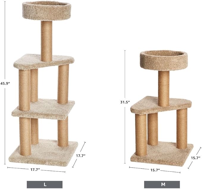 Amazon Basics Cat Tree Indoor Climbing Activity Tower with Scratching Posts, Medium, 15.7 x 31.5 Inches, Beige