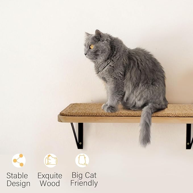 2Pack Wooden Cat Wall Shelves with Sisal Mat,16x9.8 Inch Cat Wall Steps Cat Bed for Sleeping,Scratching and Playing.