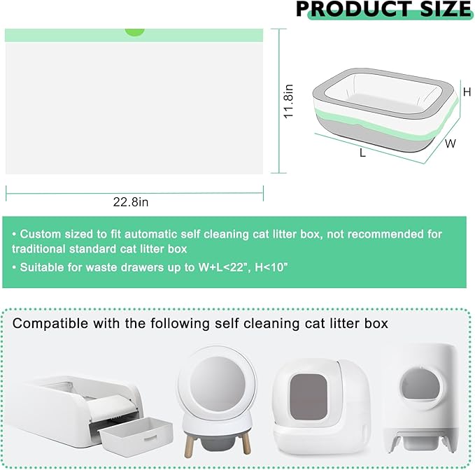 100 Pack Cat Litter Box Liner Bags Compatible with Self-cleaning Cat Litter Box, Thick Heavy Duty Drawstring Waste Drawer Liners Compatible with PURA X/MAX Automatic Litter Box -23" x 12"