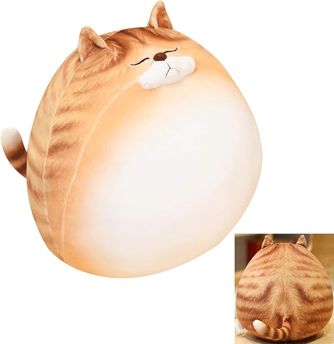 12 Inch Orange Striped Tabby Cat Stuffed Animal Round Fat Plush Hugging Pillow Stuffed Cat Doll Plushie Gift for Kids and Lovers