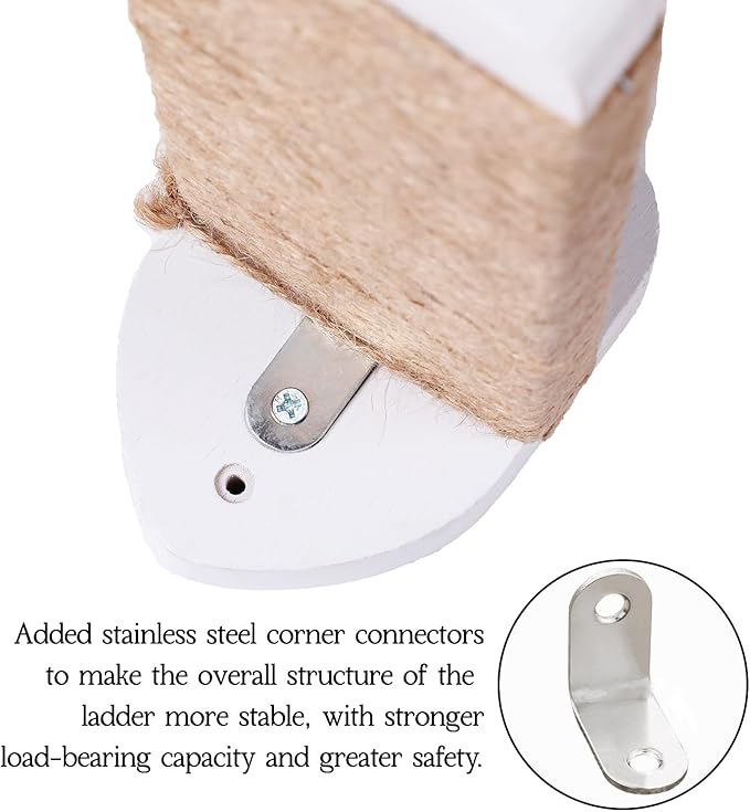 3pcs Cat Wall Steps, Cat Climbing Wall Mounted Cat Furniture, Cat Wall Shelves Cat Steps for Wall with Hemp Rope Covered, Solid Wood Cat Ladder for Cats Playing and Climbing (Standard-White)