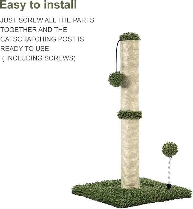 MECOOL Cat Scratching Post Premium Basics Kitten Scratcher Sisal Scratch Posts with Hanging Ball 22in for Kittens or Smaller Cats (22 inches for Kitten, Cactus Green)
