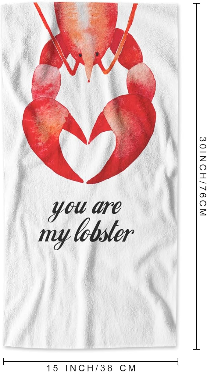 AOYEGO Red Lobster Towels Animal Word You are My Lobster for Valentine's Day Soft Highly Absorbent Large Hand Towels for Bathroom Hotel Gym and Spa 15x30 Inch