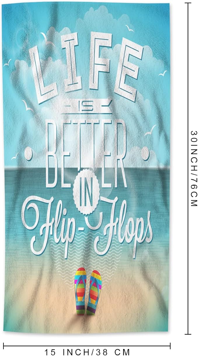 AOYEGO Life is Better in Flip-Flops Hand Towels Summer Beach Seagull Sea Towel Highly Absorbent Soft Towel Kitchen Bath Decor for Women Men 15x30 Inch