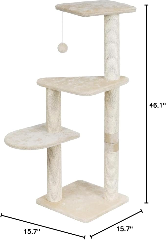 TRIXIE Pet Products Altea Cat Tree (Beige with paw prints), large (16 x 16 x 46 in.) (43884)