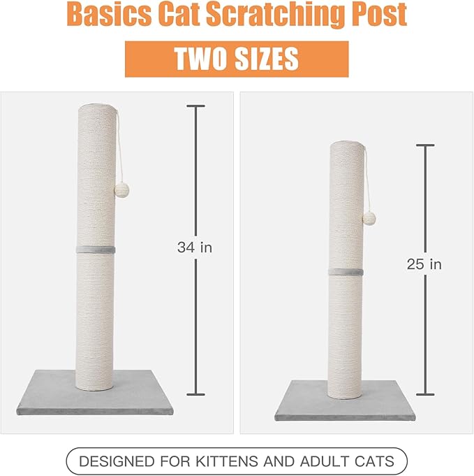 MumMarmot's Cat Scratching Post with Premium Sisal Rope 3.25Inch Large Diameter Scratcher Post for Indoor Cats Beige（25 inch）