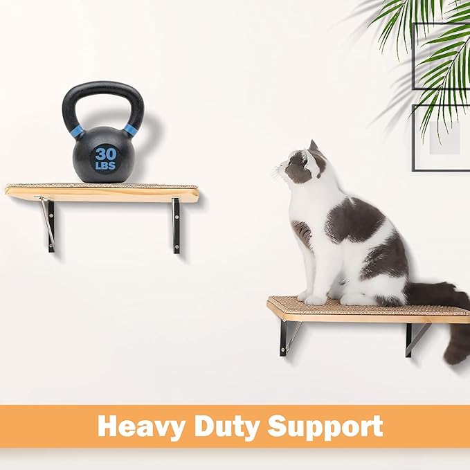 Cat Wall Shelves Stairs Cat Wall Furniture Mounted, 2PCS Cat Shelves & 2PCS 4 Steps Wall Climbing Shelves Scratching Perches for Sleeping, Playing, Climbing