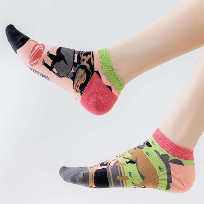 2 Pairs Funny Cartoon Animal Print Cotton Ankle Socks for Women Teens