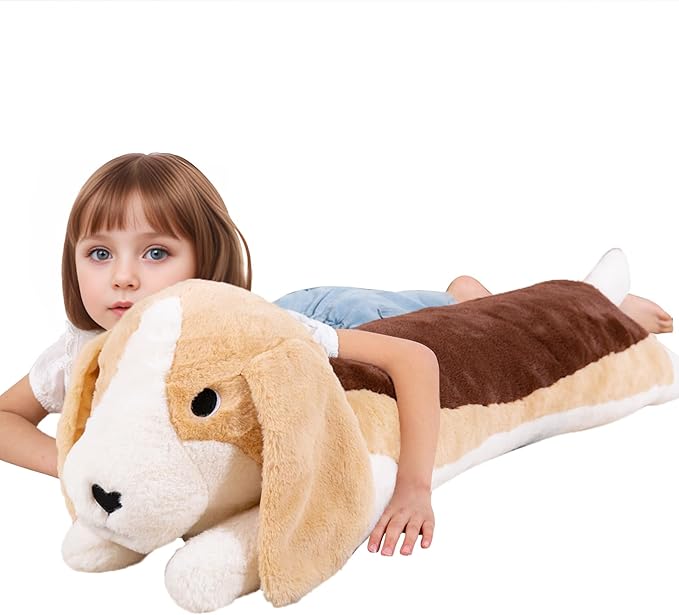 40'' Large Dog Sleeping Long Plush Pillow Toy, Soft Beagle Dog Stuffed Animals, Big Puppy Plushies Cute Doll Gift for Kids Girls Boys, Birthday