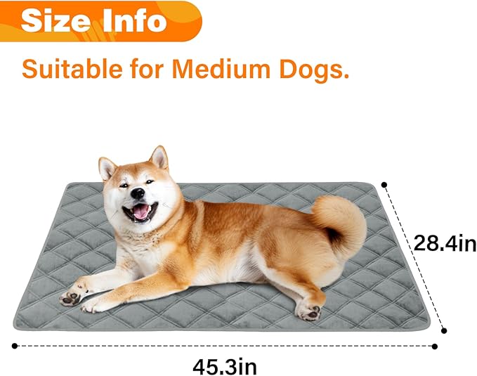 Self Warming Dog Bed, Pet Crate Pad for Indoor and Outdoor, Washable Heating Dog Kennel Mats with Non-Slip Bottom for Small Medium and Large Dogs - Grey, M:28"x45"
