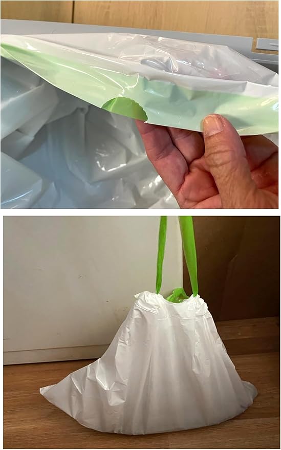 20 Count Cat Drawstring Litter Box Liners 26.6x16.7 inches 2Mils Super Thick White Cat Litter Waste Bags Poop Bags for Self-Cleaning Litter Box Cat Litter Pan Trays (Green Drawstring 20 count)