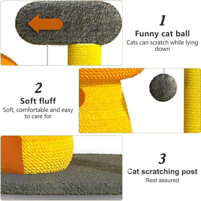 2-in-1 Cat Scratching Post, Mushroom Claw Scratcher Post for Indoor Cats, Natural Sisal Rope with Hanging Ball & Toys for Kittens to Satisfy Cats' Claw Instincts (T-b)