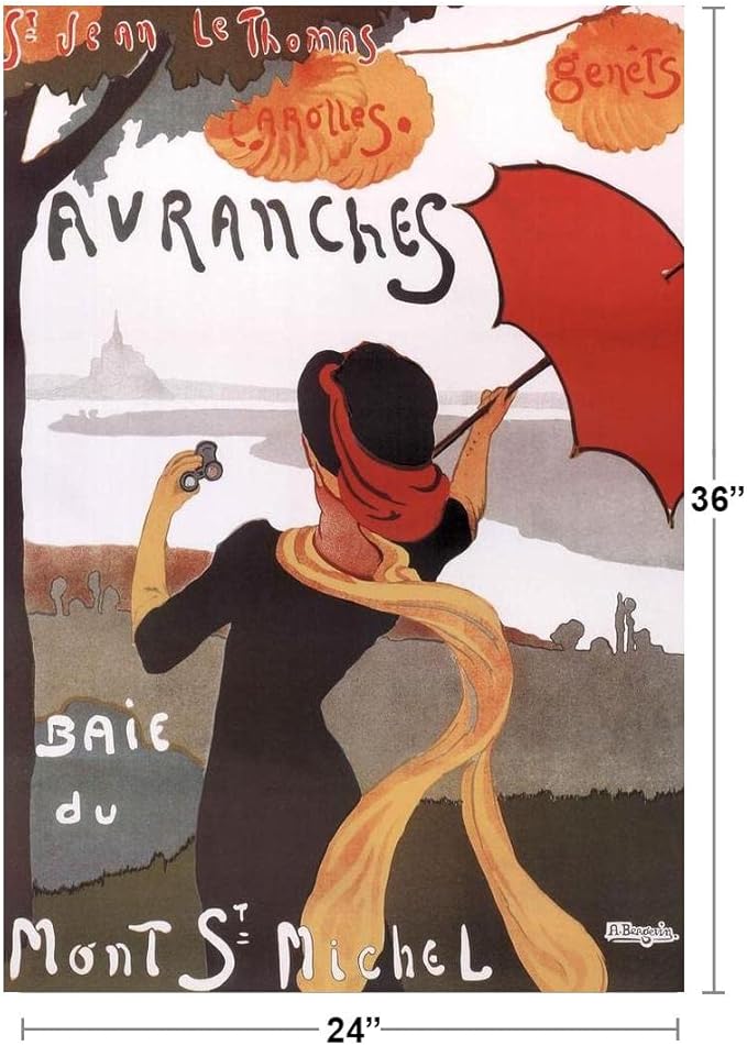 Albert Bergevin Avranches Baie du Mont St Michel 1910 Vintage Ad French Travel Advertisement Woman With Umbrella Cool Wall Art Print Poster 24x36