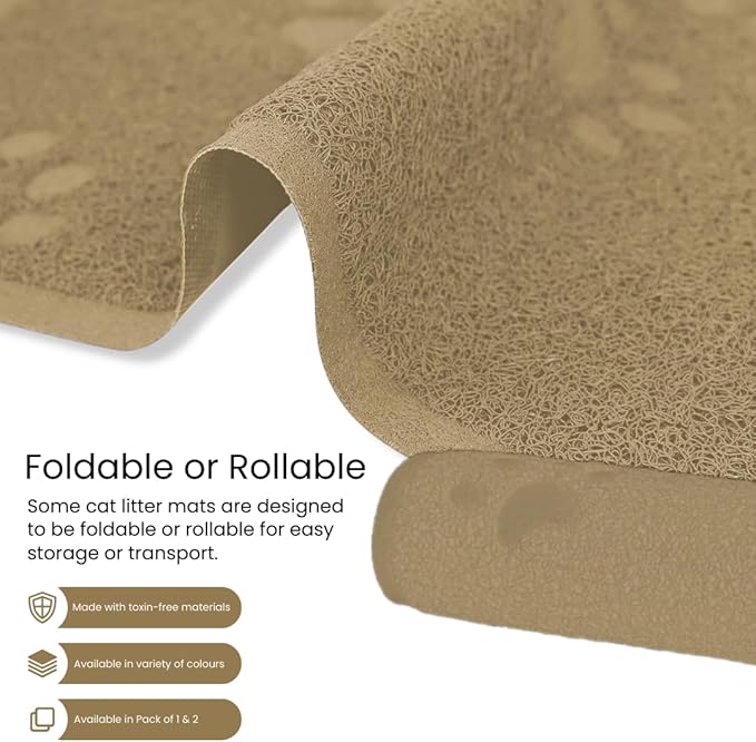 Andalus Large Cat Litter Mat, Pack of 1 - Waterproof, Non-Slip & Easy to Clean Cat Litter Box Mat for Extra Efficient Pet Litter-Trapping, Beige (30” X 18”)