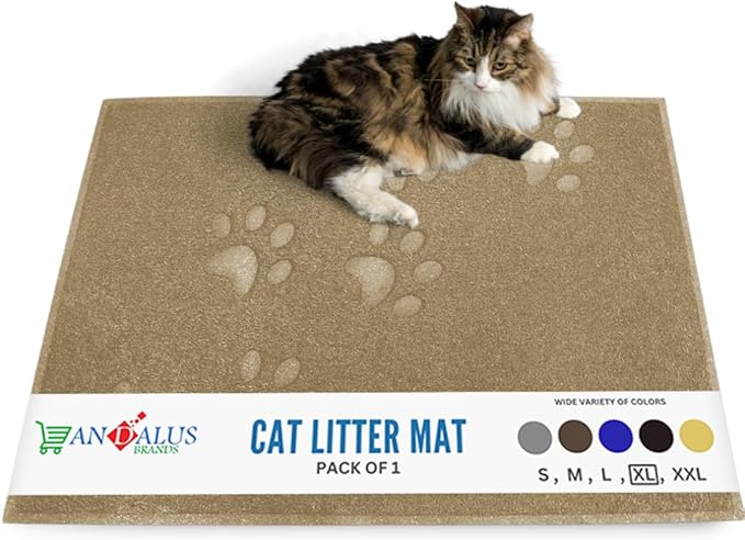 Andalus Extra Large Cat Litter Mat, Pack of 1 - Waterproof, Non-Slip & Easy to Clean Cat Litter Box Mat for Extra Efficient Pet Litter-Trapping, Beige (35” X 23”)