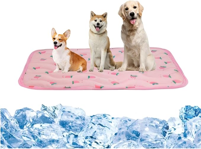 Pet Cooling Mat Cooling Fiber - Washable Non-Toxic Pet Indoor Outdoor Bed, Foldable Pee Pads for Dogs Settle Mat Cooling Dog Blanket Cat Cooling Pad (Pink, Large)