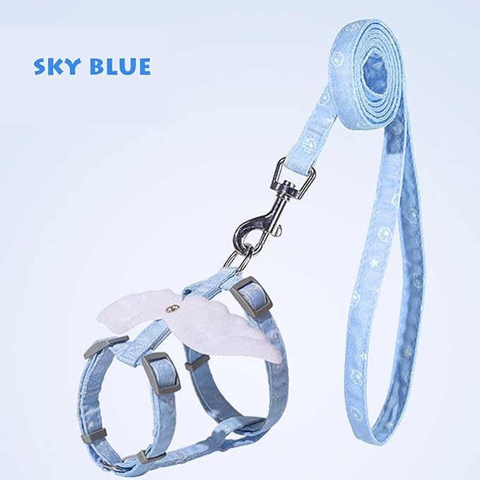Cat Harness and Leash Set White Wing for Outdoor Travel Walking Escape Proof Soft Safe Adjustable Kitten Puppy Small Strap Angel Style, Blue