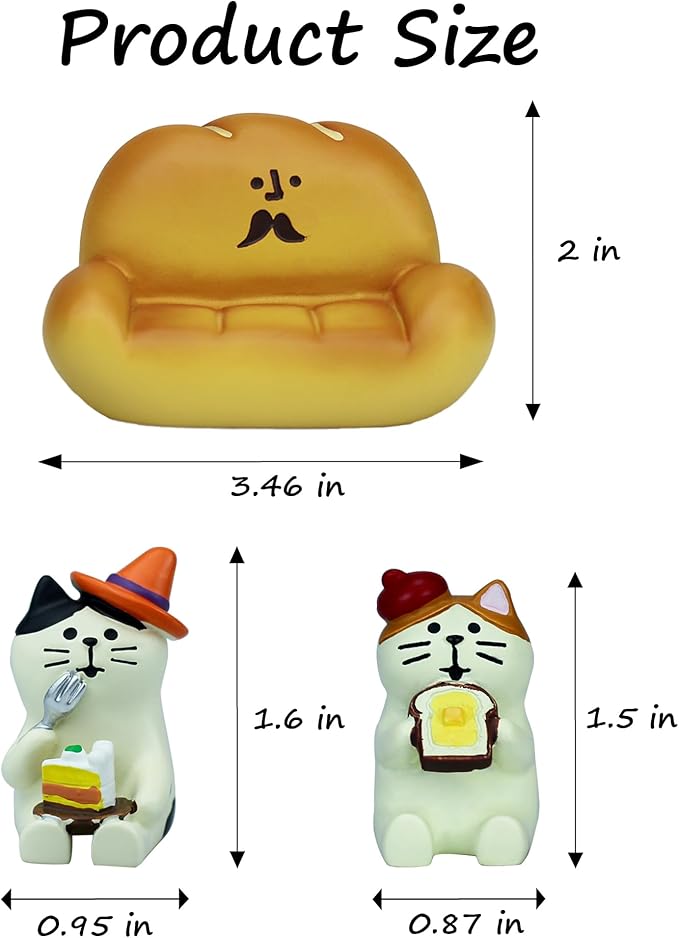 2Pcs Cute Mini Cat Figurine with Bread Sofa Resin Cat Figure for Office Home Decor - Cute Cat Gift for Cat Lovers