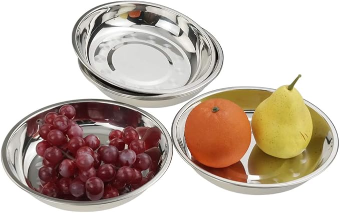 7.64 Inch Stainless Steel Round Plate, Dinner Plate Dish, Pack of 6