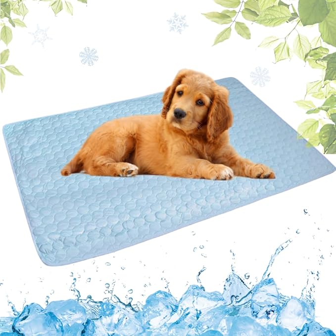 Dog Cooling Mat Washable, Portable Summer Dog Pad, Water-Absorbent Pet Cooling Pad, Ice Silk Self-Cooling Mat for Dog for Kennel/Sofa/Bed/Floor/Car Seats(Light Blue,15x19in)