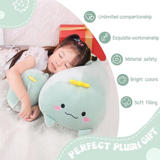 AIXINI 35.5 inch Cute Dinosaur Plush Stuffed Animal Cylindrical Body Pillow,Super Soft Cartoon Hugging Toy Gifts