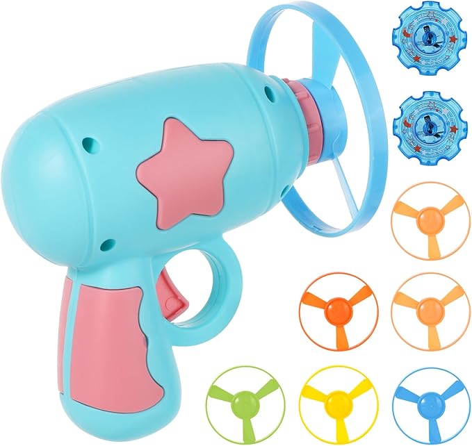 AIEX Flying Disc Launcher Cat Toy Launcher with 6pcs Flying Discs 2pcs Luminous Spinning Tops, Helicopter Cat Fetch Toy Dog/Cat Interactive Toys for Training, Chasing, Playing