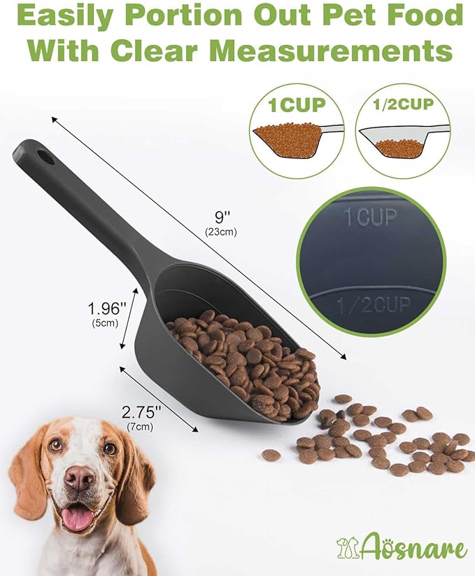 2 PACK Dog Food Scoop,1 Cup Capacity Pet Food Scoop With Measuring Lines For Dog, Puppy and Cat (Black)