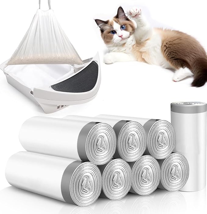 160 Count Cat Litter Box Liners with Drawstring, Compatible with Litter Box Robot 3 & 4, Cat Litter Bag Replacement, Self-Cleaning Cat Litter Trash Bags, 10-12 Gallons