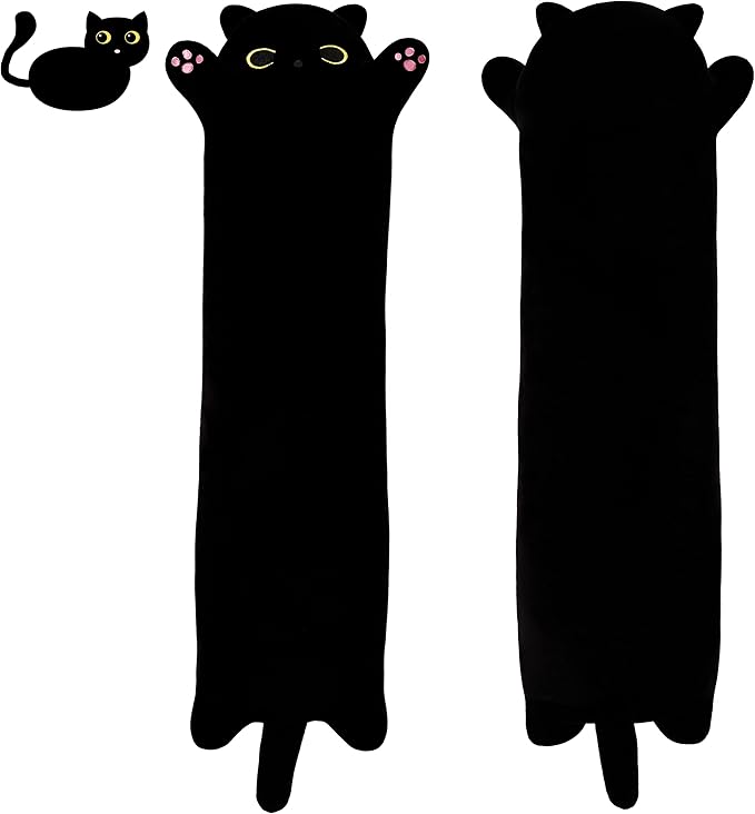 59inch Black Cat Plush Toy Soft Long Cat Pillow Plushies Doll Stuffed Animal Plush Body Pillow Black Sesame Meowchi Sofa Throw Pillow Decoration Gift for Kids Girl, 150cm/59inch