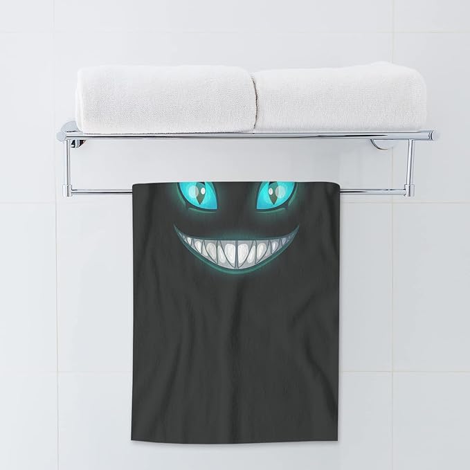 AOYEGO Black Cat with Green Eyes Hand Towels Scary Smile Kitten Face On Dark Night Highly Absorbent Soft Towels Bathroom Beach Kitchen Spa Gym Face Towel 15x30 Inch