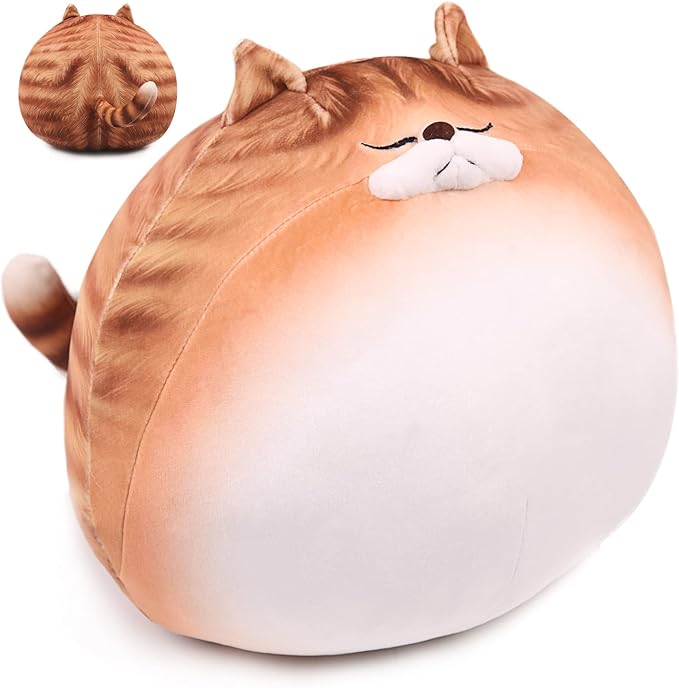 ARELUX 18In High Chubby Cat Plush Pillow, Cute Fat Kitty Cat Stuffed Animal Soft Kitten Adorable Hugging Pillow Anime Plushies,Funny Toy Birthday for Adults Friends