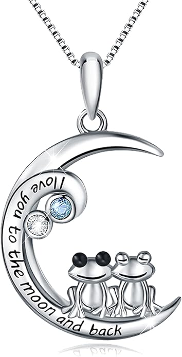 925 Sterling Silver Pig/Koala/Frog/Cat Horse Necklace I Love You to the Moon and Back Cute Animal Love Heart Moon Pendant Necklaces Jewelry Birthday Gifts for Women Best Friends