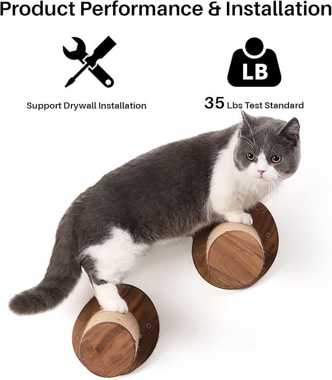 FUKUMARU Cat Wall Furniture, 11.8 Inch Cat Wall Shelves for Drywall, Walnut Wood Cat Stairs for Wall Mounted with Jute Scratching Cat Steps for Most Kitten, Medium and Large Cats, 2 of Pack