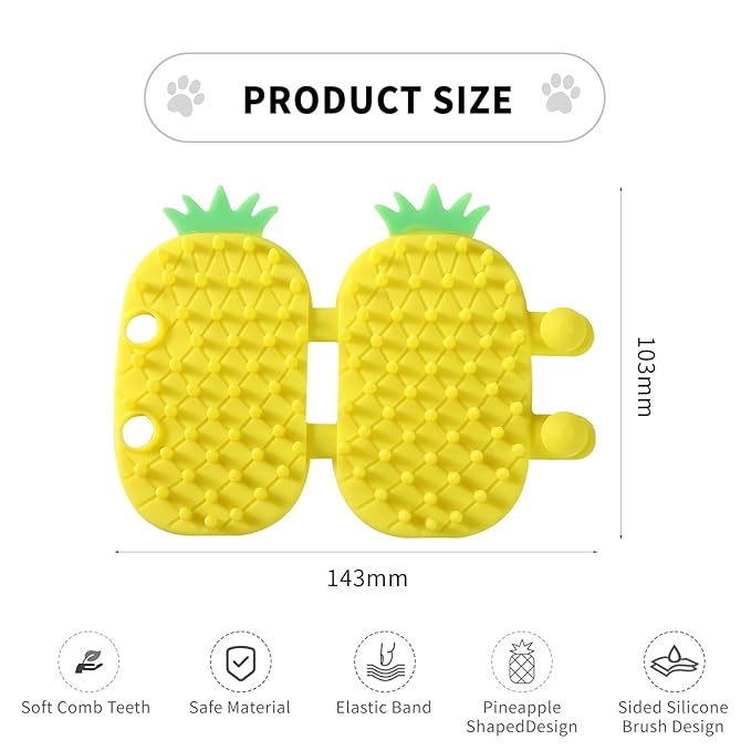 2Pcs Pineapple Cat Self Groomer and Corner Brush, Reduce Shedding, Scratching and Itchiness, Pet Tickling Artifact with Silicone Bristles, Easy Installation for Cat Dog Pet Self Cleaning Cat Brush Toy